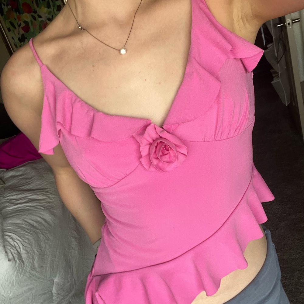 Pink Ruffled Flower Women's Top - Picture 5 of 5